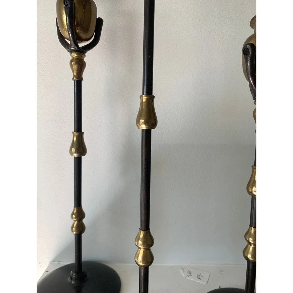 Set of 3 Vintage Brass &‎ Black Metal Taper Candlestick Holders inspired Tiffany